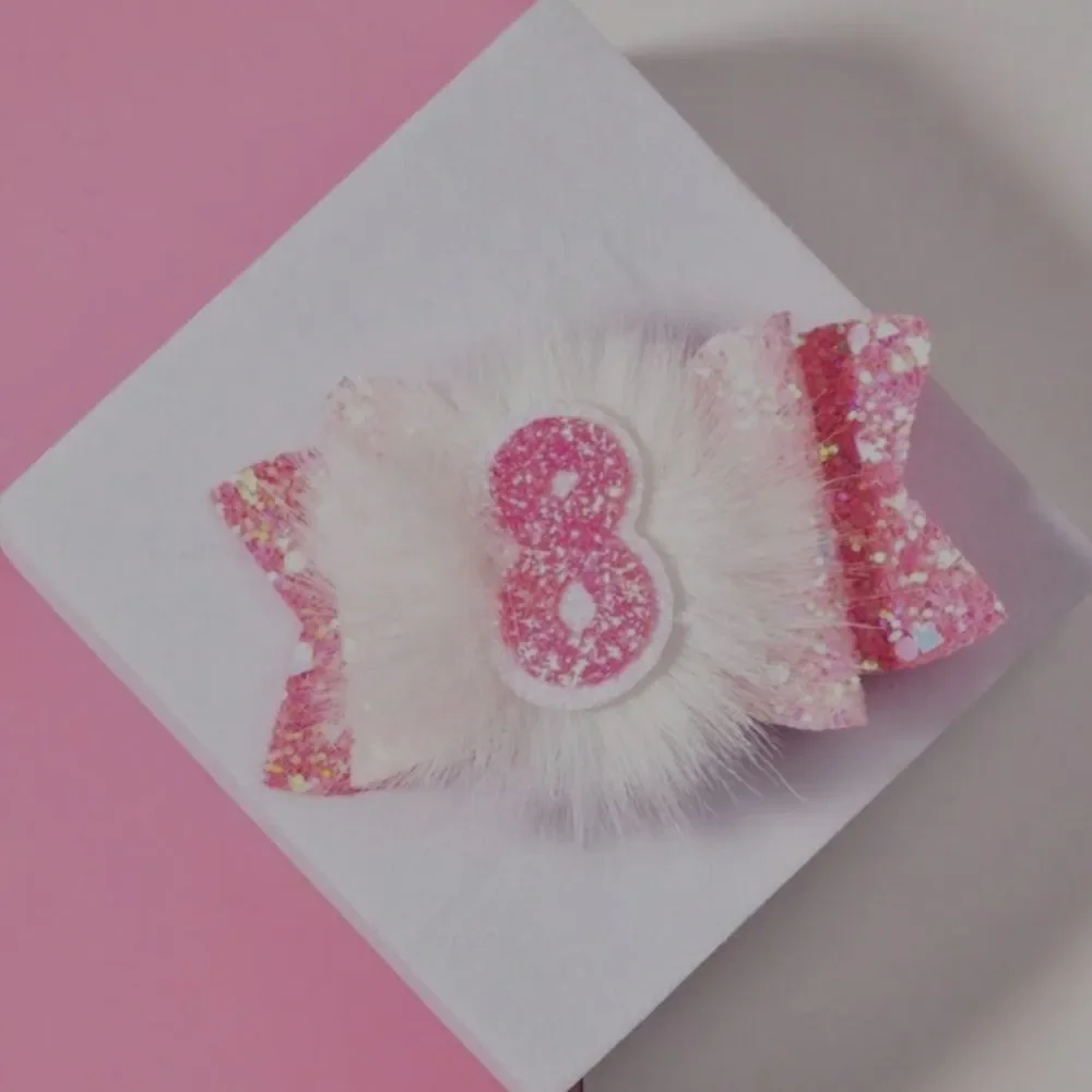Pink Glitter Number 8 Rabbit Ear Hairclip NEW